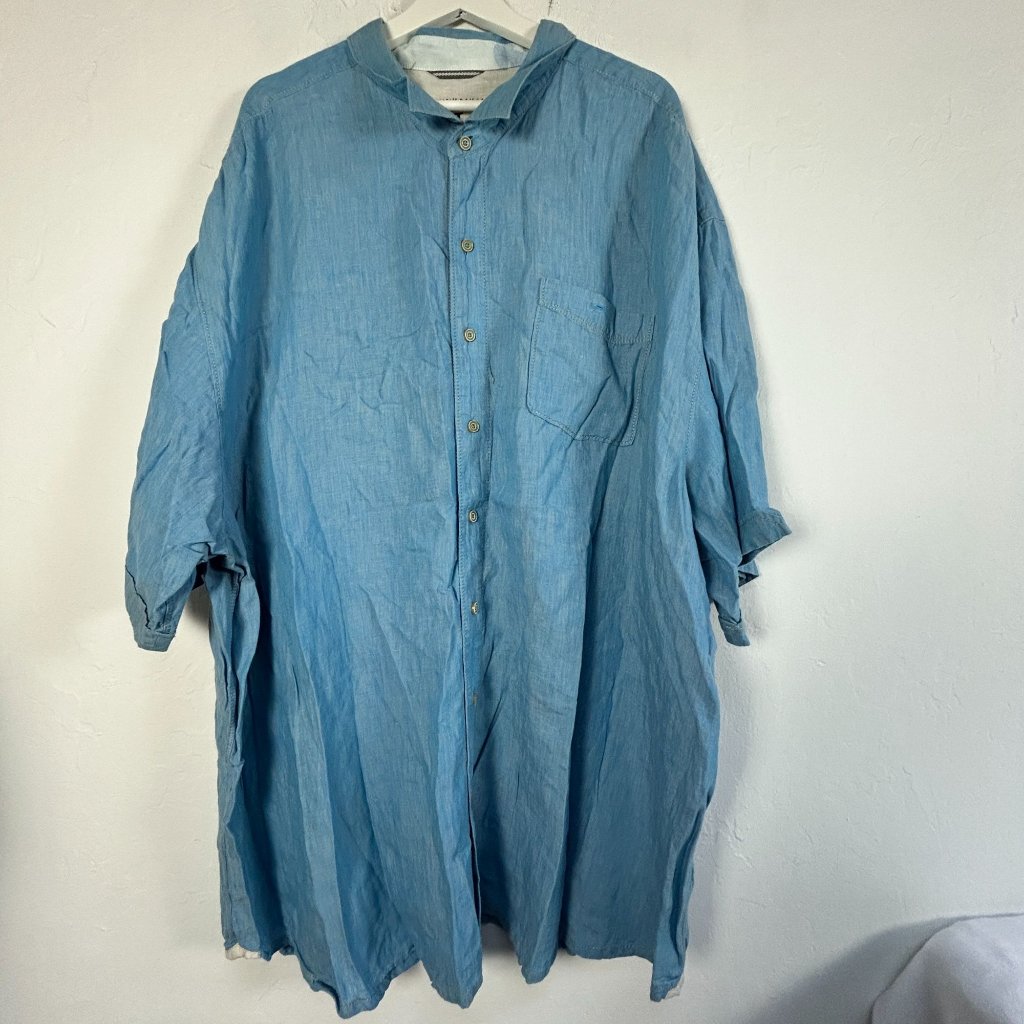 Tommy Bahama Relax Mens Blue Linen Short Sleeve Button-Up Shirt Size 4xb Casual
